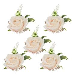 Hochzeit Corsage Rose, Korean Style Pin Fixed 5PCS Plastic Light Suit Corsage für Feiern(Champagner) von Okuyonic