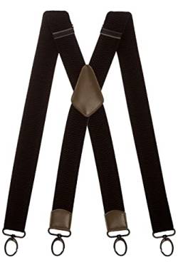 Olata Extra Breite Herren Hosenträger X-Form in Schwarz mit Farbigem Leder und Karabinerhaken – 4 cm. Creme von Olata