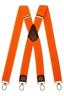 Olata Extra Breite Herren Hosenträger X-Form mit Braun Leder und Karabinerhaken – 4 cm. Orange von Olata