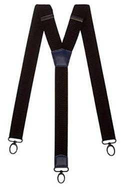 Olata Extra Breite Herren Hosenträger Y-Form in Schwarz mit Farbigem Leder und Karabinerhaken – 4 cm. Königsblau von Olata