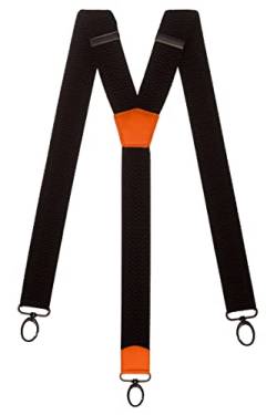 Olata Extra Breite Herren Hosenträger Y-Form in Schwarz mit Farbigem Leder und Karabinerhaken – 4 cm. Orange von Olata