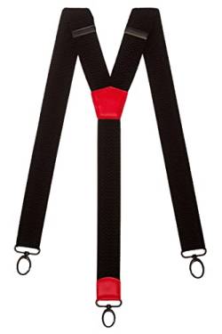 Olata Extra Breite Herren Hosenträger Y-Form in Schwarz mit Farbigem Leder und Karabinerhaken – 4 cm. Rot von Olata
