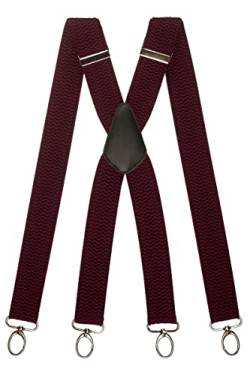 Olata Hosenträger Herren breit – Mehrzweck Hosenträger X-Form mit überkreuzten Riemen und Karabinerhaken – 4 cm. Burgund Rot (Silber Clips) von Olata