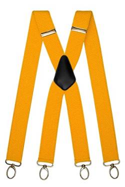 Olata Hosenträger Herren breit – Mehrzweck Hosenträger X-Form mit überkreuzten Riemen und Karabinerhaken – 4 cm. Gelb (Silber Clips) von Olata