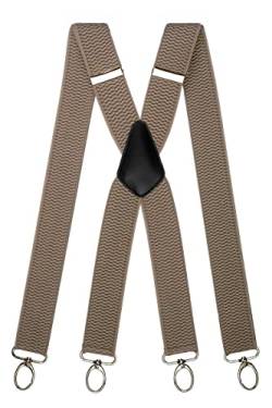 Olata Hosenträger Herren breit – Mehrzweck Hosenträger X-Form mit überkreuzten Riemen und Karabinerhaken – 4 cm. Grau (Silber Clips) von Olata
