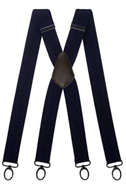 Olata Hosenträger Herren breit – Mehrzweck Hosenträger X-Form mit überkreuzten Riemen und Karabinerhaken – 4 cm. Marineblau (Schwarz Clips) von Olata