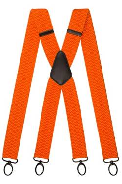 Olata Hosenträger Herren breit – Mehrzweck Hosenträger X-Form mit überkreuzten Riemen und Karabinerhaken – 4 cm. Orange (Schwarz Clips) von Olata