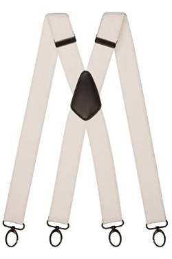 Olata Hosenträger Herren breit – Mehrzweck Hosenträger X-Form mit überkreuzten Riemen und Karabinerhaken – 4 cm. Weiß (Schwarz Clips) von Olata