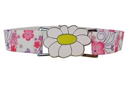Olata elastischer Mädchen-Gürtel mit Blumen/Schmetterling Schnalle (1-6 Jahre). Blumen Rosa/Blumen Weiß von Olata