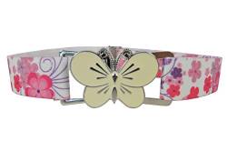 Olata elastischer Mädchen-Gürtel mit Blumen/Schmetterling Schnalle (1-6 Jahre). Blumen Rosa/Schmetterling Weiß von Olata