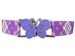 Olata elastischer Mädchen-Gürtel mit Blumen/Schmetterling Schnalle (1-6 Jahre). Tartan Lila/Schmetterling Lila von Olata