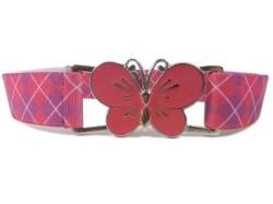 Olata elastischer Mädchen-Gürtel mit Blumen/Schmetterling Schnalle (1-6 Jahre). Tartan Rosa/Schmetterling Rosa von Olata