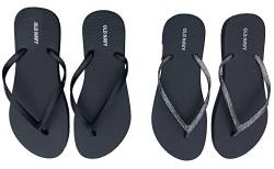 Old Navy Flip-Flop-Sandalen für Damen, Strand, Sommer, lässig, Flip-Flops mit schwarzen Streifen und schwarzem Peekaboo-Staubschutz, 2 Paar, 43 EU von Old Navy