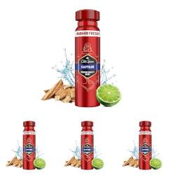 Old Spice Captain Deodorant Bodyspray für Männer, 150ml, 48H Frische, langanhaltender Duft in Parfümqualität, 0% Aluminiumsalze (Packung mit 4) von Old Spice