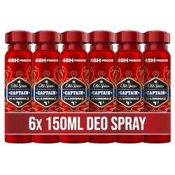 Old Spice Captain Deodorant Körperspray für Herren 150 ml, 48 h Frische, 0 % Aluminiumsalze, 6 Stück von Old Spice