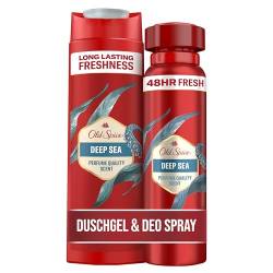 Old Spice Deep Sea Deodorant Körperspray für Herre 150ml + Old Spice Deep Sea 3-in-1 Duschgel & Shampoo für Männer (250 ml) von Old Spice