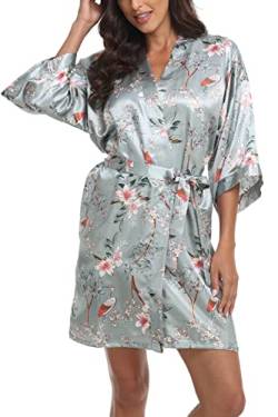 Old-Times Damen-Bademantel aus Seide, Blumenmuster, Brautparty, kurze Bademäntel für Braut, Brautjungfern, Damen, Satin, Hausmantel, Loungewear, Blumendruck, Medium von Old-Times