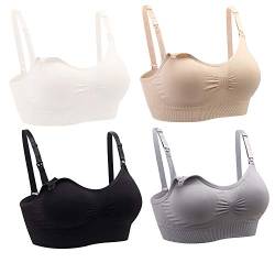 Oliked Womens Nursing Bras Maternity Sleep Wireless for Breastfeeding with, 4 Pack(black+grey+white+beige), M von Oliked