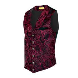 Oliver George Herren Viktorianische Anzugweste Steampunk Gothic Weste Paisley Design Weste, Schwarz/Rot, Medium von Oliver George