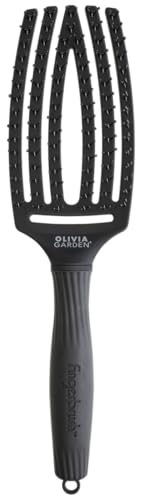 Olivia Garden Fingerbrush Care Iconic - Medium - Schwarz - Detangler Haarbürste mit Doppelten Nylonborsten für Sanftes Entwirren & Gesundes Haar von Olivia Garden