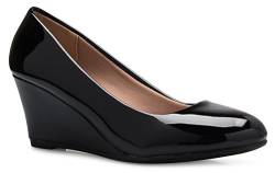 OLIVIA K Süße Damenschuhe mit Keilabsatz – Pumps – einfaches Einschlüpfen, Komfort, Schwarz (schwarzer lack), 38.5 EU von Olivia K