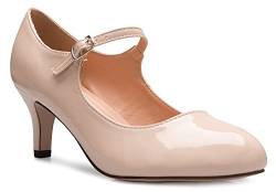 Olivia K Damenschuhe, klassische, niedrige mittlere Absätze Mary Jane Pumps - bezaubernde Runde Spitze Vintage Retro Schuhe, Beige (Hautfarben - Nude Patent), 38 EU von Olivia K