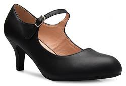 Olivia K Mary Jane Pumps für Damen, Kätzchen, niedriger Absatz, runder Zehenbereich, entzückende Vintage-Retro-Schuhe, Schwarz (Schwarz (Black Pu)), 39 EU von Olivia K