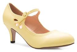 Olivia K Mary Jane Pumps für Damen, Kätzchen, niedriger Absatz, runder Zehenbereich, entzückende Vintage-Retro-Schuhe, einzigartiges Design mit seitlichem Ausschnitt, Gelb (Lemon Pu), 39 EU von Olivia K