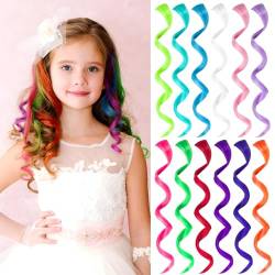 Olldag 12 Stück Farbige HaarverläNgerungen FüR Kinder, Lockige Gewellte Synthetische Haarteile Clip In Regenbogen Neon Party Highlights, Bunte Haar-Accessoires für MäDchen Frauen 17 Zoll (Mehrfarbige) von Olldag