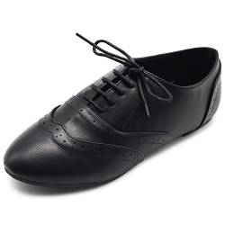 Ollio Damen Schuh Classic Schnürkleid Low Flat Heel Oxford, Schwarz (schwarz / schwarz), 40.5 EU von Ollio