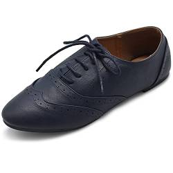 Ollio Damen Schuh Classic Schnürkleid Low Flat Heel Oxford, navy, 40.5 EU von Ollio