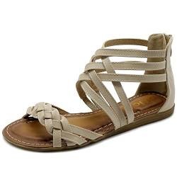 Ollio Damen Schuh Gladiator Riemen Reißverschluss Mehrfarbig Sandale, Beige (beige), 39 EU von Ollio