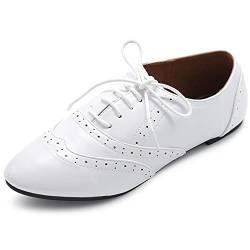 Ollio Damen Schuh Klassisches Schnürkleid Low Flat Heel Oxford, Weiß, 41 EU von Ollio