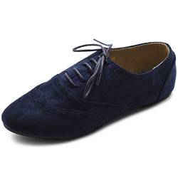 Ollio Damen Schuhe Faux Suede Classic Wingtips Lace Up Oxfords F115, Blau (navy), 39 EU von Ollio
