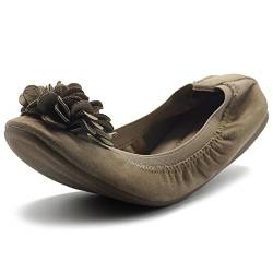 Ollio Damen Schuhe Faux Wildleder Dekorative Blume Slip On Comfort Leicht Ballett Flach, Beige (beige), 40.5 EU von Ollio