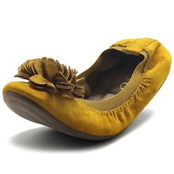 Ollio Damen Schuhe Faux Wildleder Dekorative Blume Slip On Comfort Leicht Ballett Flach, Gelb (senffarben), 38.5 EU von Ollio