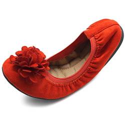 Ollio Damen Schuhe Faux Wildleder Dekorative Blume Slip On Comfort Leicht Ballett Flach, Orange (Orange), 38.5 EU von Ollio