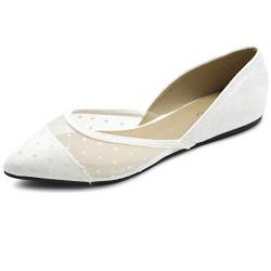 Ollio Damen Schuhe Faux Wildleder Floral Mesh Spitze Atmungsaktiv Spitze Zehen Ballerinas F90, Dt-Cream, 39 EU von Ollio