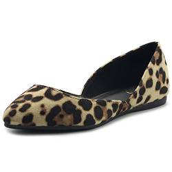 Ollio Damen Schuhe Faux Wildleder Slip On Comfort Light Pointed Toe Ballett Flach, (leopard), 40.5 EU von Ollio