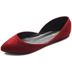 Ollio Damen Schuhe Glitzer Casual Comfort Light Pointed Toe Ballerinas F112, Rot (rot), 40.5 EU von Ollio