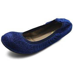 Ollio Damen Schuhe Glitzer Slip On Comfort Basic Ballerinas F118, Blau (dunkelblau), 40.5 EU von Ollio