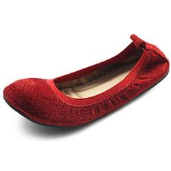 Ollio Damen Schuhe Glitzer Slip On Comfort Basic Ballerinas F118, Rot (rot), 40 EU von Ollio