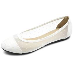 Ollio Damen Schuhe Punkte oder Blumen Spitze Atmungsaktiv Runde Zehen Ballerinas F123-124, Dt-Cream, 43 EU von Ollio