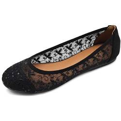 Ollio Damen Schuhe Punkte oder Blumen Spitze Atmungsaktiv Runde Zehen Ballerinas Flats F123-124, Schwarz (Fl-Schwarz), 38.5 EU von Ollio