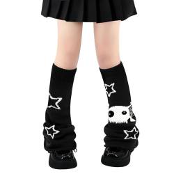 Olreco Beinstulpen Kawaii Beinstulpen Y2K Harajuku Beinstulpen für Mädchen Frauen Gyaru Niedliche Beinstulpen Goth Lolita Zubehör, B Black Skull Star Flared, Einheitsgröße von Olreco