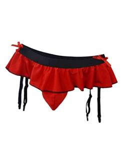 Oludkeph Sexy Herren-Dessous-Beutel-Höschen Herren-Röcke Mooning-Bikini-Slip Girly-Unterwäsche mit Strumpfband (Rot) von Oludkeph
