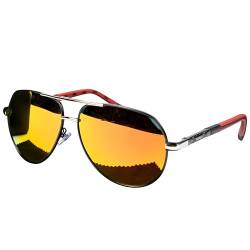 Olwen Übergroße Piloten-Sonnenbrille für große Köpfe (polarisiert), extra groß, groß und hoch, XL + kostenloses Hartschalenetui, Orangefarbener Spiegel, 67mm von Olwen