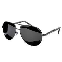 Olwen Übergroße Piloten-Sonnenbrille für große Köpfe (polarisiert), extra groß, groß und hoch, XL + kostenloses Hartschalenetui, Schwarz, 63mm von Olwen