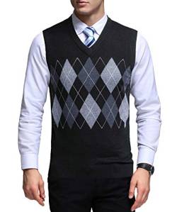 OlyljpinZ Herren Argyle V-Ausschnitt Pullover Weste Kariert Ärmellose Strickweste Pullover Gilets Gestrickt Pullover Wollweste für Männer Klassische Gentleman von OlyljpinZ