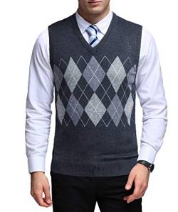 OlyljpinZ Herren Argyle V-Ausschnitt Pullover Weste Kariert Ärmellose Strickweste Pullover Gilets Gestrickt Pullover Wollweste für Männer Klassische Gentleman von OlyljpinZ